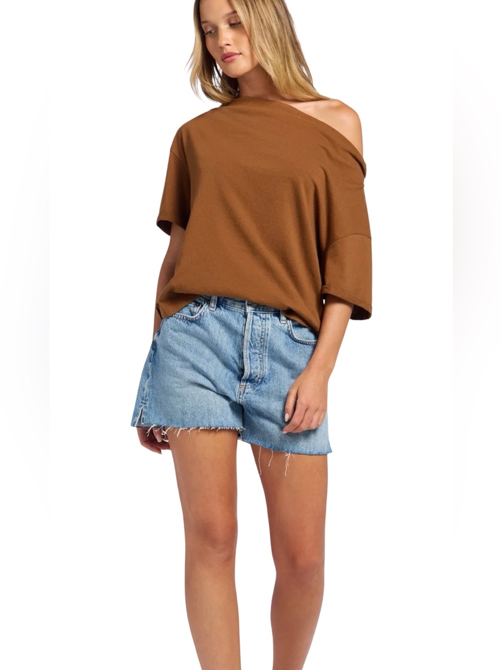 Nuuds Vintage Cotton Off The Shoulder T Shirt Womens Small In Chocolate